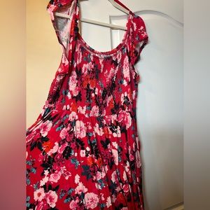 Red floral T-shirt dress
